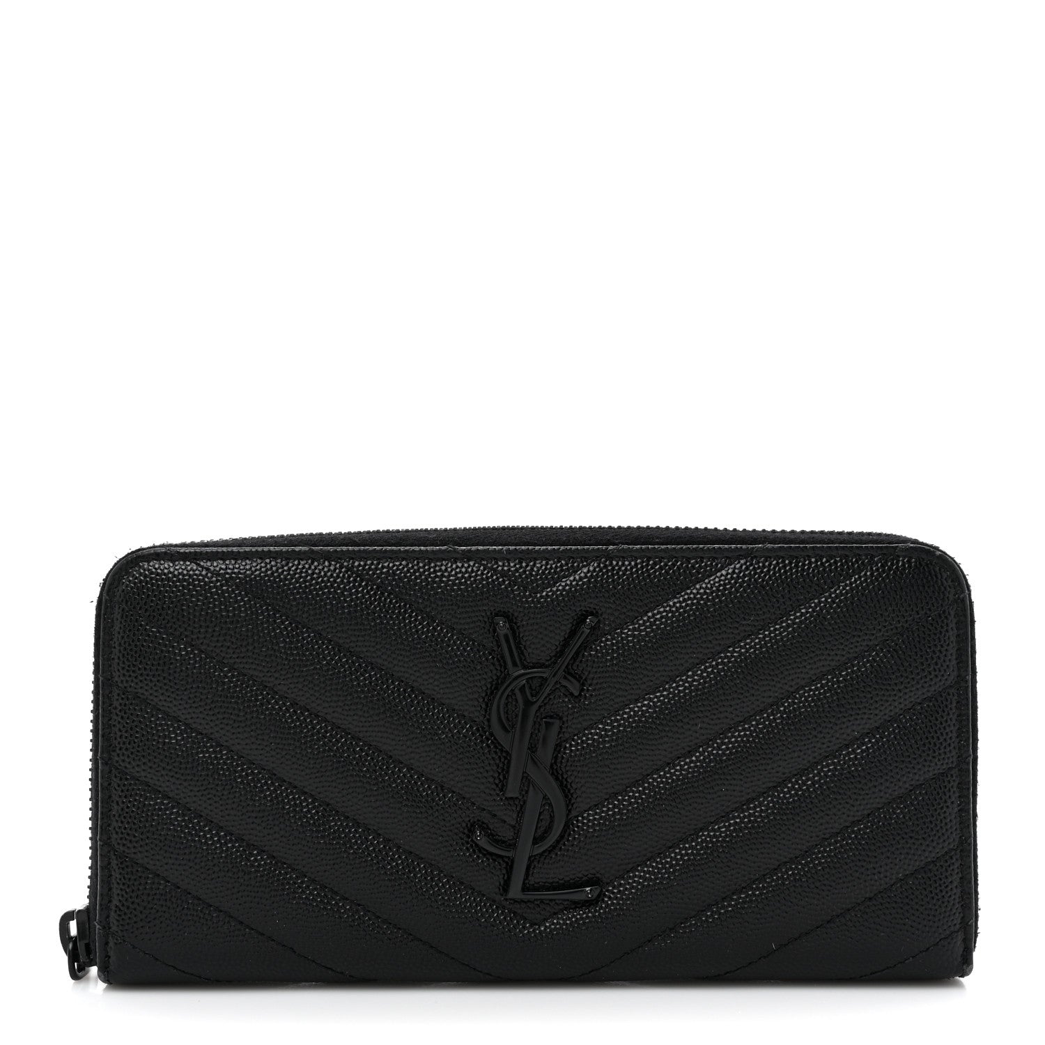 Saint Laurent Grain De Poudre Matelasse Chevron Monogram Monochrome Zip Around Wallet Black 1 of 12