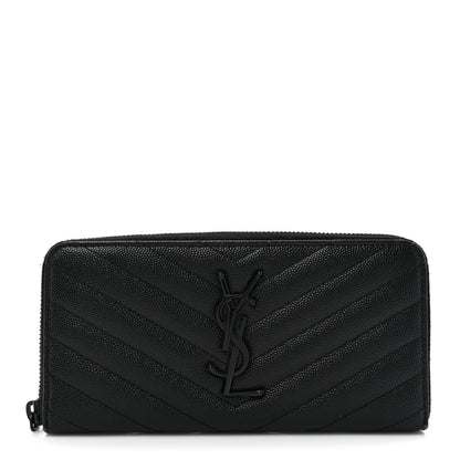 Saint Laurent Grain De Poudre Matelasse Chevron Monogram Monochrome Zip Around Wallet Black 1 of 12