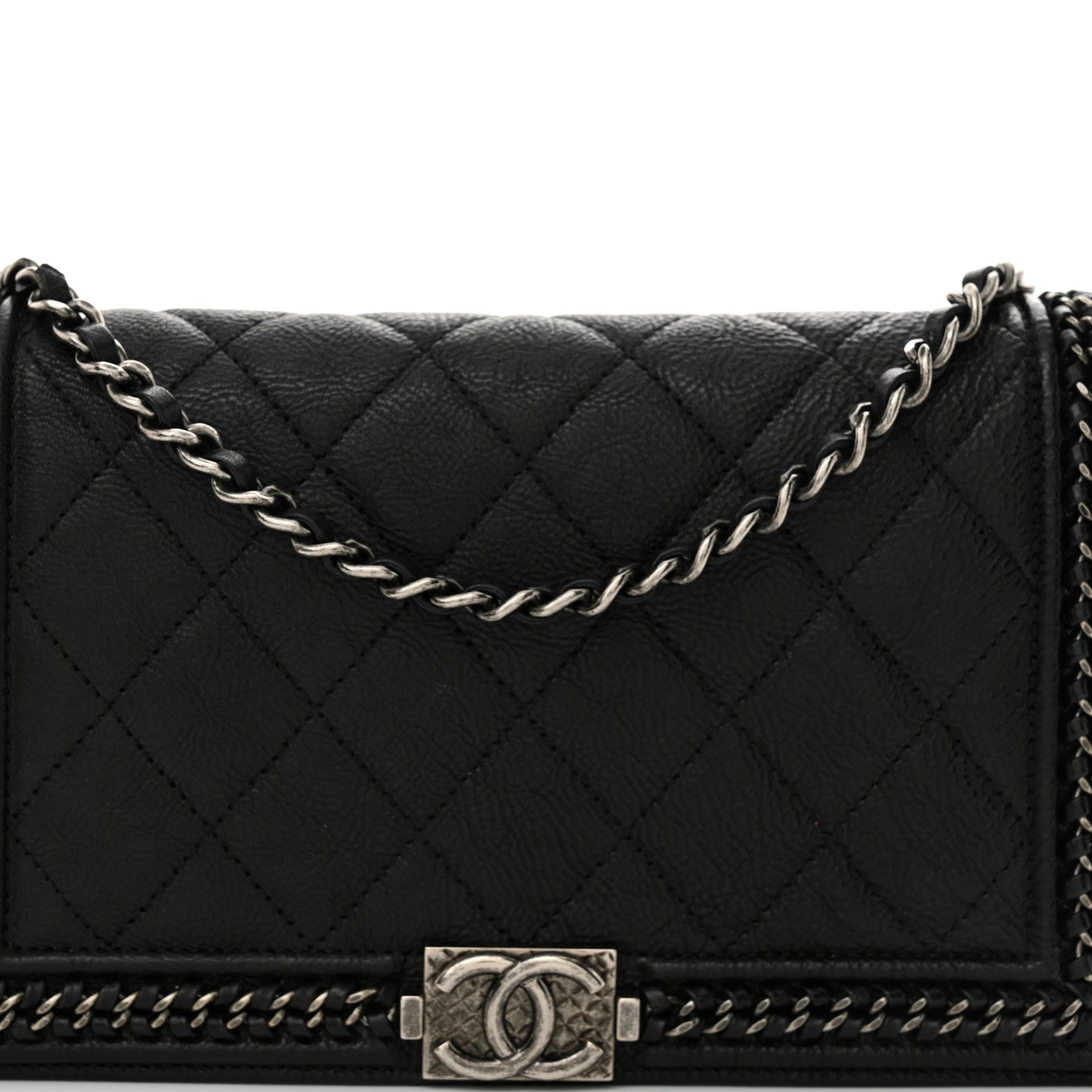 Chanel Calfskin Quilted Chain Around Boy Wallet On Removable Chain WOC Black 10 of 12