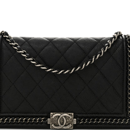 Chanel Calfskin Quilted Chain Around Boy Wallet On Removable Chain WOC Black 10 of 12
