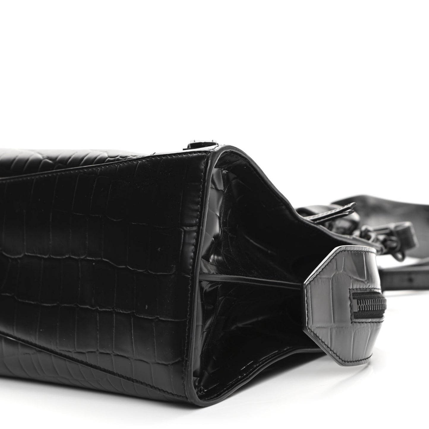 Semi Shiny Calfskin Crocodile Embossed Neo Classic Black Hardware S City Black