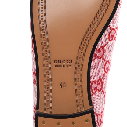 Gucci Canvas GG Monogram Horsebit Womens Jordaan Loafers 40 Gardenia Hibiscus Red 6 of 9