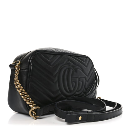 Gucci Calfskin Matelasse Small GG Marmont Chain Shoulder Bag Black 3 of 10