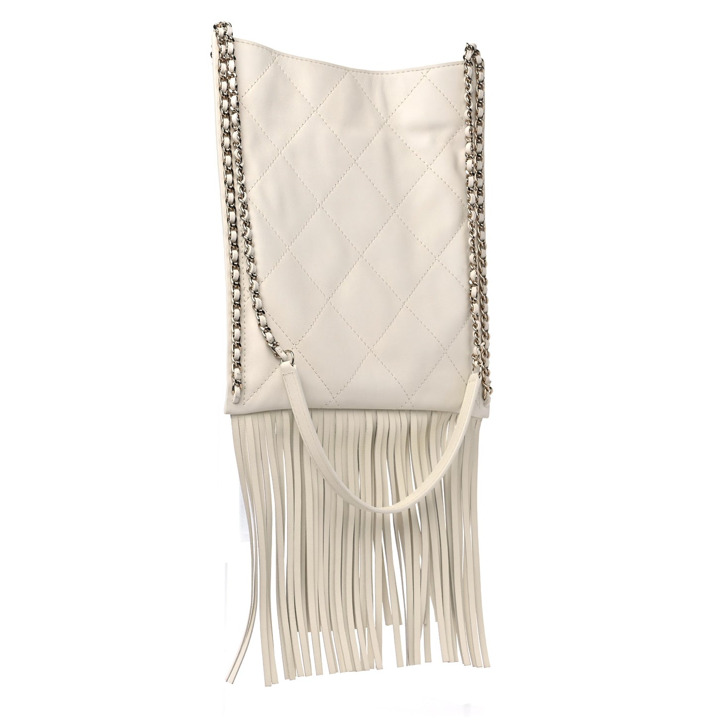 Calfskin Quilted Fringe Small Shopping Bag White