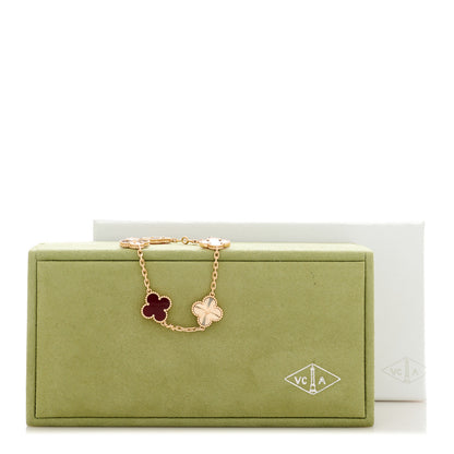 Van Cleef & Arpels 18K Rose Gold Carnelian 5 Motifs Guilloche Vintage Alhambra Bracelet 5 of 5