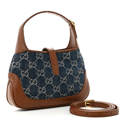 Gucci New Denim GG Monogram Calfskin Mini Jackie 1961 Hobo Blue Tea Cuir 4 of 10