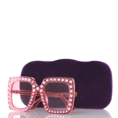 Gucci Crystal Square Frame Sunglasses GG0148S Pink 9 of 9