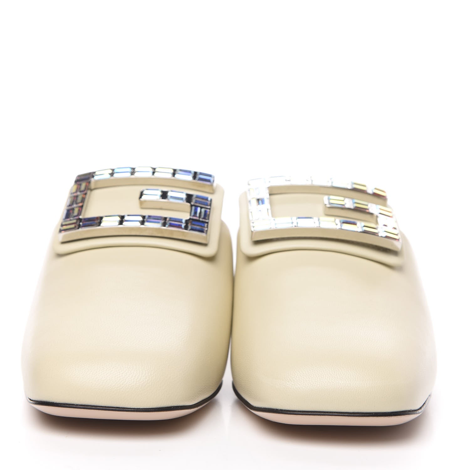 Gucci Malaga Kid Crystal Square G Madelyn Mules 40 Vintage White 2 of 9