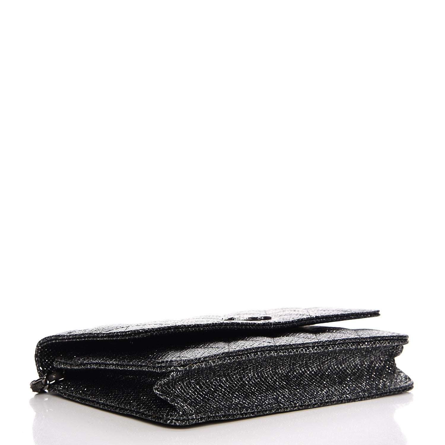 Chanel Glitter Calfskin Quilted Wallet on Chain WOC Black Silver 4 of 9