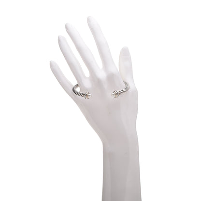 David Yurman Sterling Silver Diamond Pearl 5mm Cable Classics Princess Bracelet 2 of 5