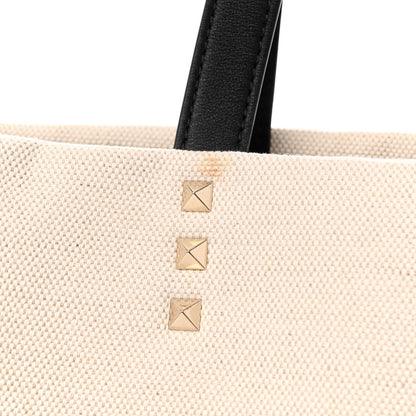Valentino Garavani Canvas Calfskin VLTN Print Small Rockstud Tote Naturale Black 11 of 11
