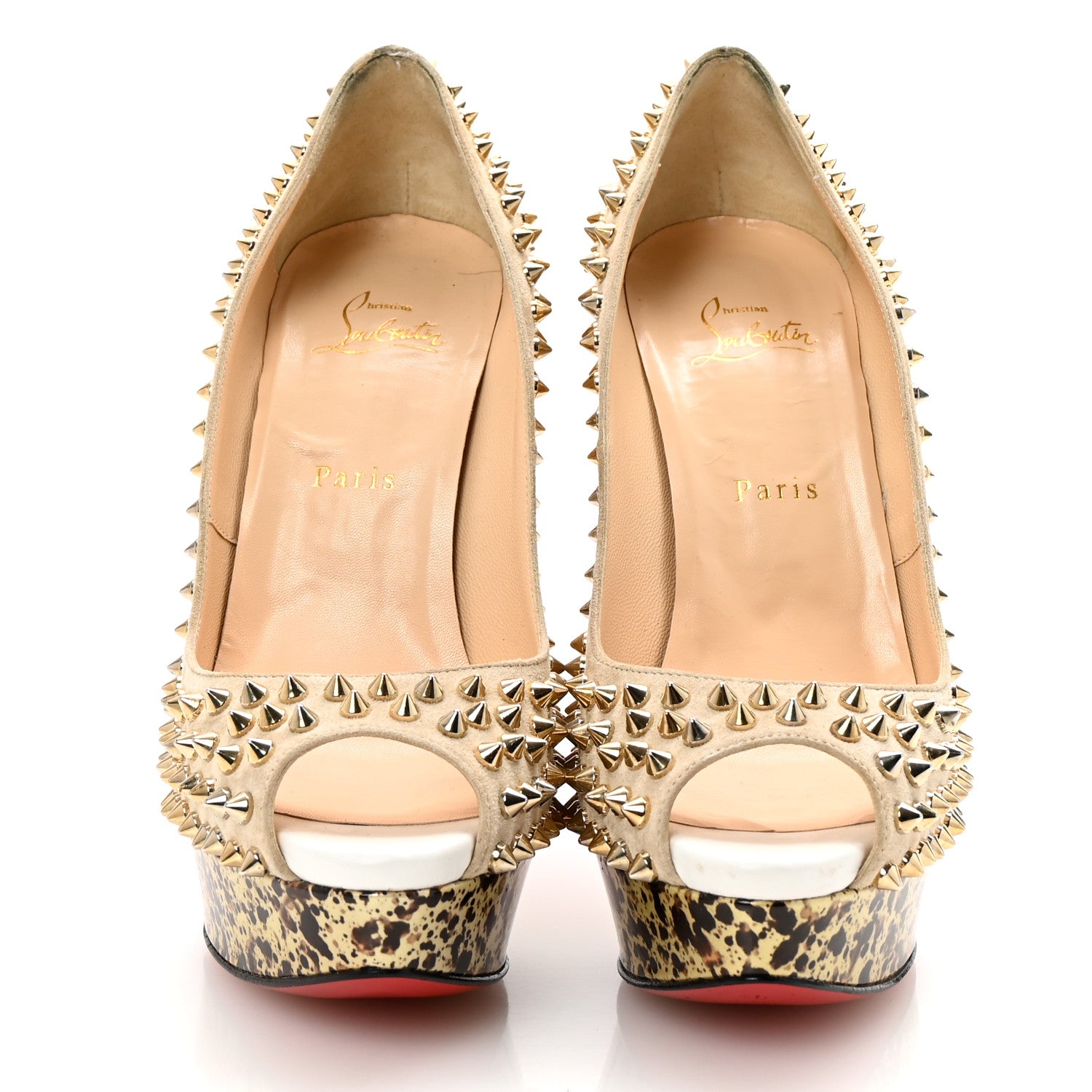 Christian Louboutin Veau Velours Patent Lady Peep Spikes 150 Pumps 40 Stone 3 of 9