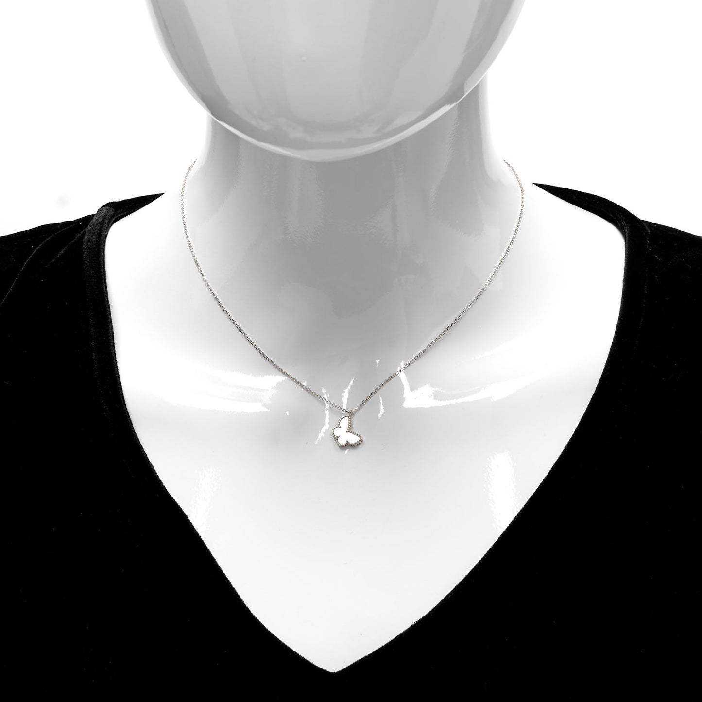 18K Yellow Gold Mother of Pearl Sweet Alhambra Butterfly Pendant Necklace