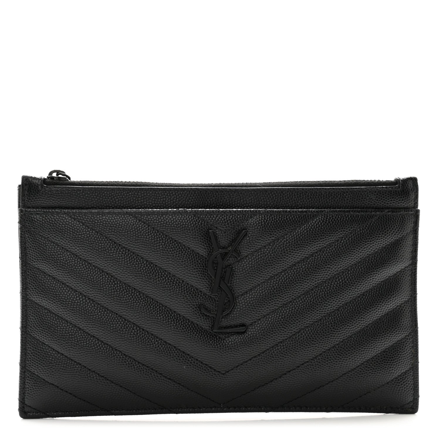 Saint Laurent Grain De Poudre Chevron Monogram Monochrome Bill Pouch Black 1 of 9