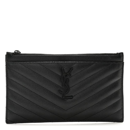 Saint Laurent Grain De Poudre Chevron Monogram Monochrome Bill Pouch Black 1 of 9