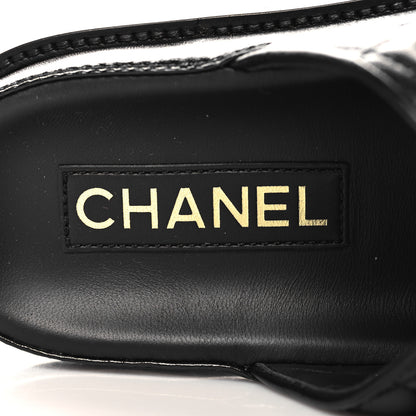 Chanel Lambskin Quilted Velcro Dad Chain CC Slide Sandals 37 Black 9 of 9