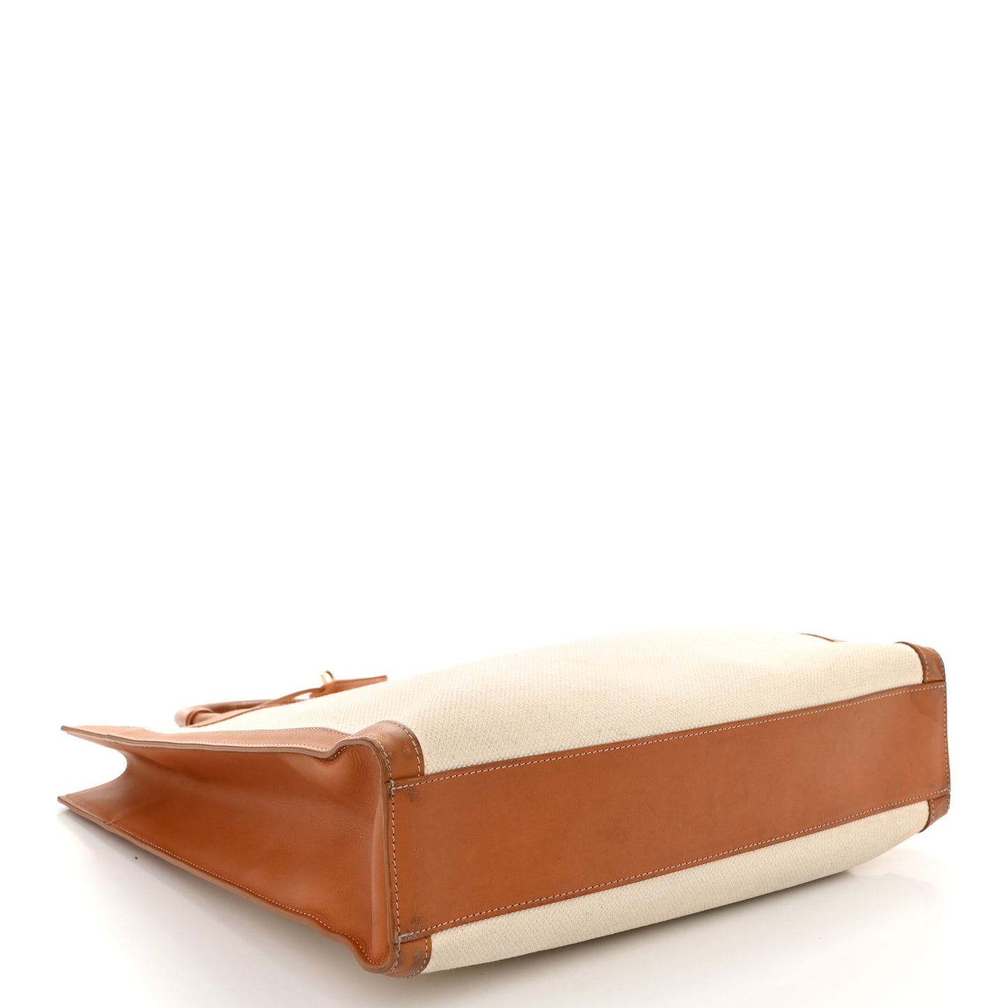 Canvas Calfskin Logo Print Vertical Cabas Natural Tan