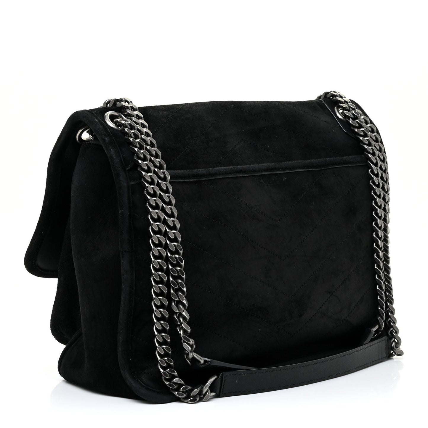 Suede Monogram Medium Niki Chain Satchel Black