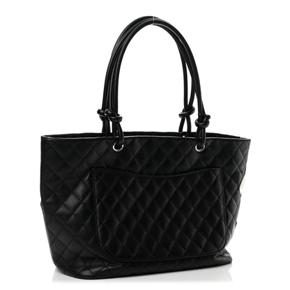 Chanel Calfskin Quilted Large Cambon Tote Black White 3 of 13
