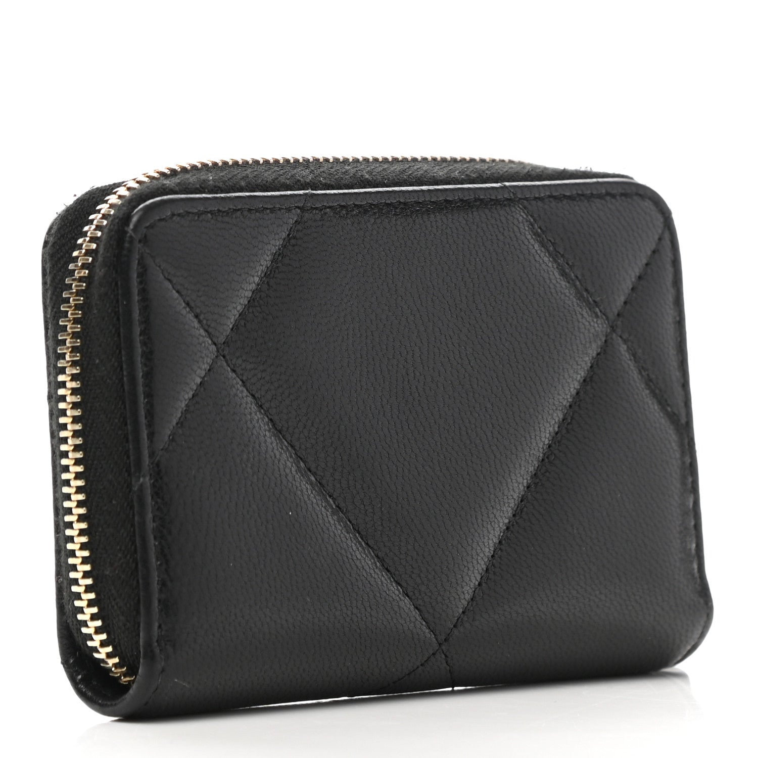 Chanel Shiny Goatskin Quilted Chanel 19 Zip Around Coin Purse Wallet Black 3 of 7