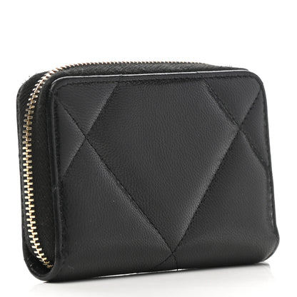 Chanel Shiny Goatskin Quilted Chanel 19 Zip Around Coin Purse Wallet Black 3 of 7