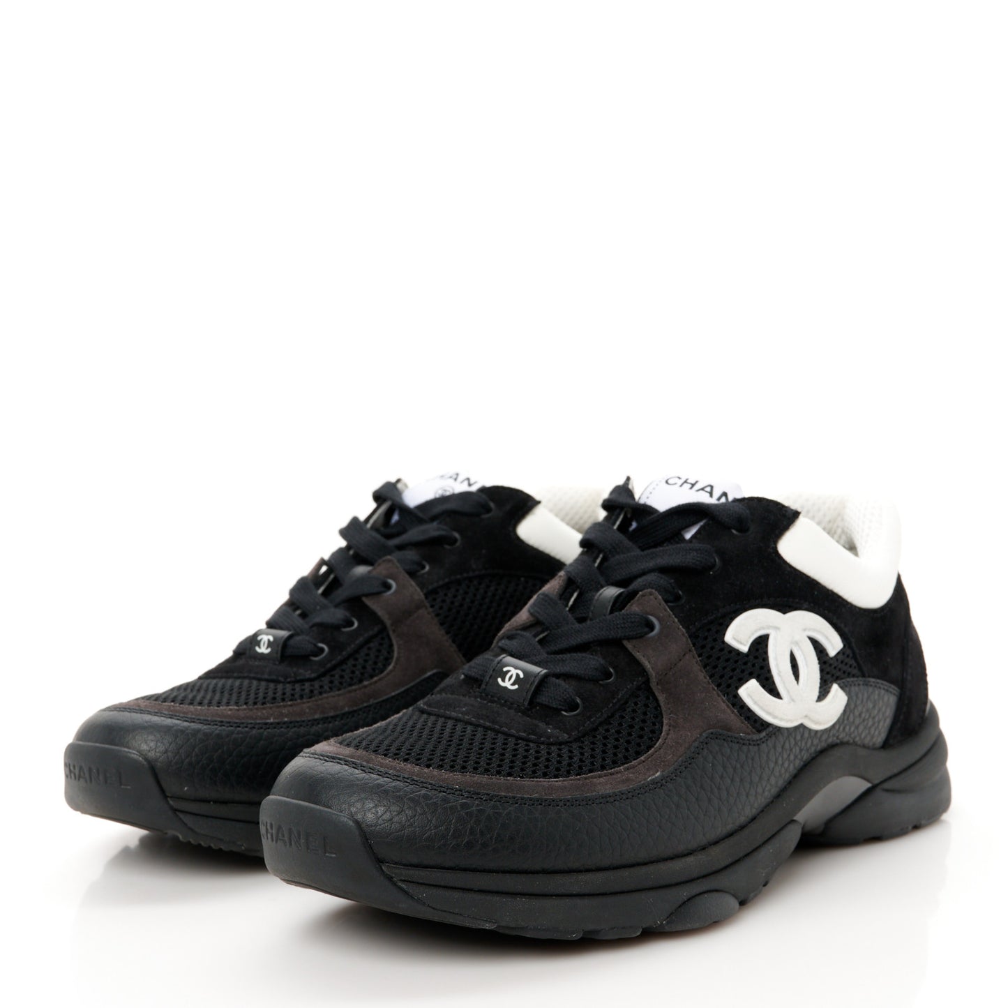 Mesh Suede Grained Calfskin Womens CC Sneakers 40 Black White