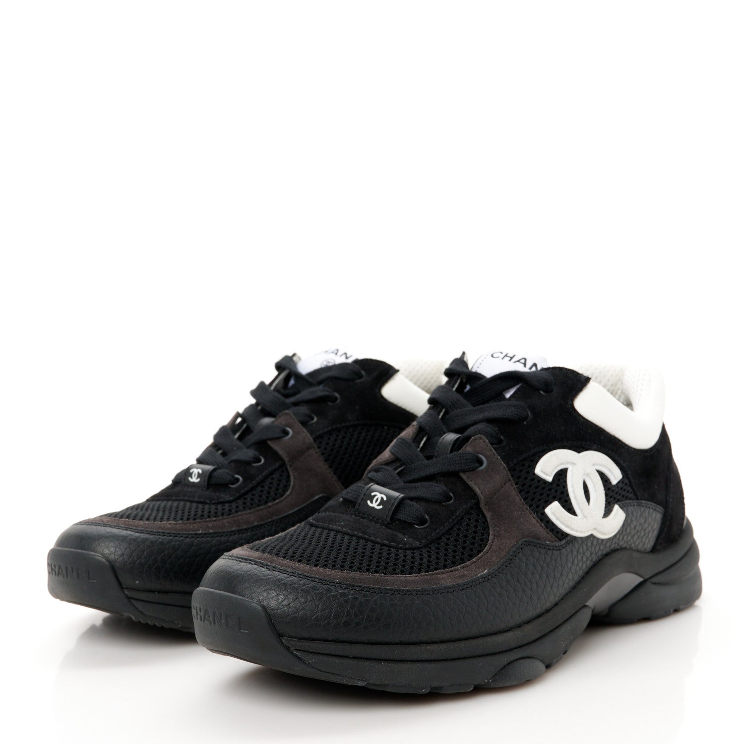 Chanel Mesh Suede Grained Calfskin Womens CC Sneakers 40 Black White 4 of 11