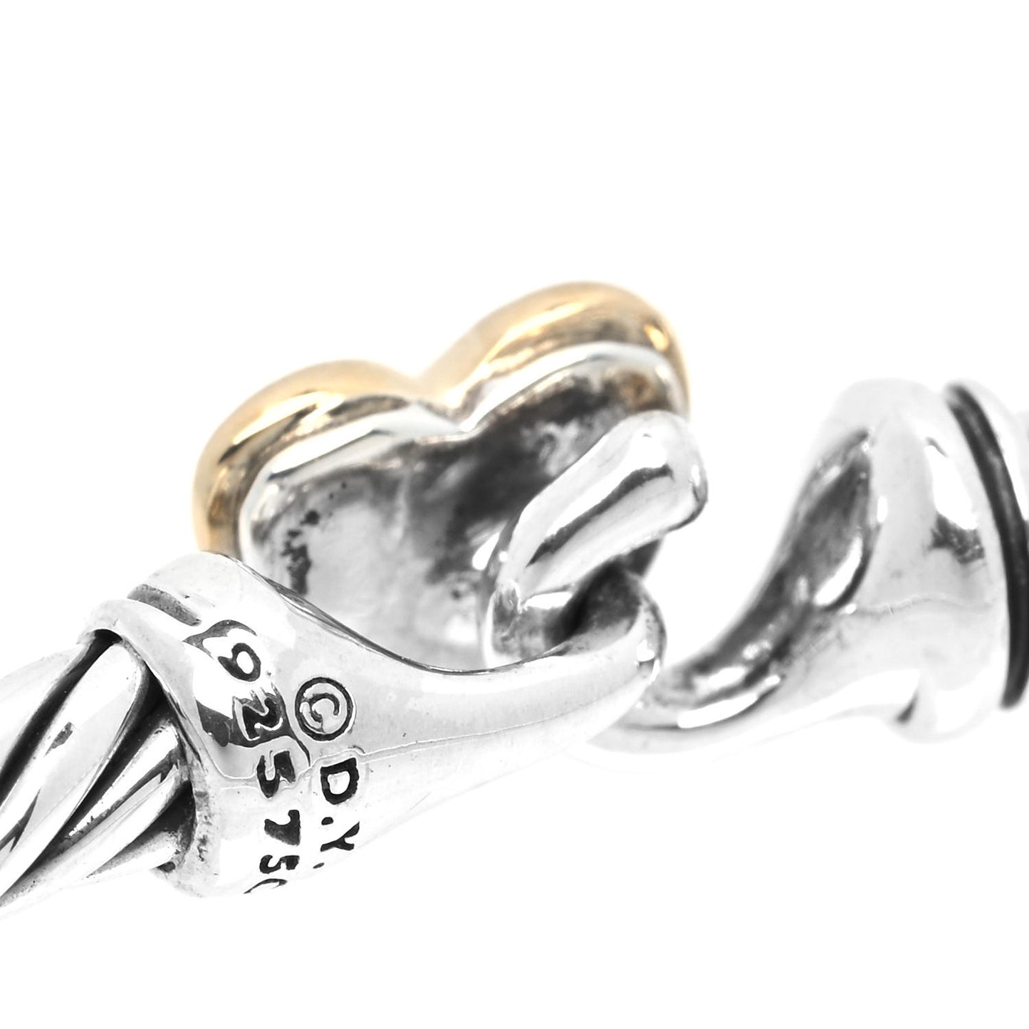 Sterling Silver 18K Yellow Gold 3mm Cable Collectibles Heart Bracelet