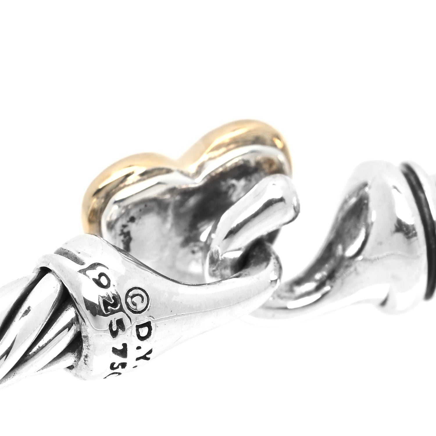 David Yurman Sterling Silver 18K Yellow Gold 3mm Cable Collectibles Heart Bracelet 4 of 4