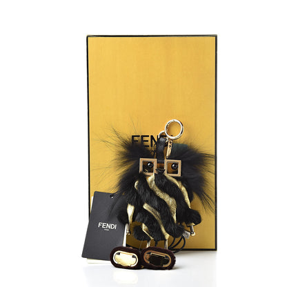 Fendi Metallic Calfskin Mink Fox Fur Hypnoteyes Witches USB Power Bank Bag Charm Black Gold 4 of 4