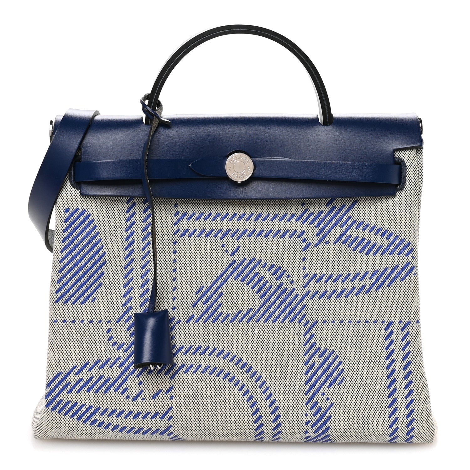 Hermes Vache Hunter Toile H Brides de Gala Herbag Zip Retourne 31 PM Bleu De France Ecru Black Bleu Saphir 1 of 12