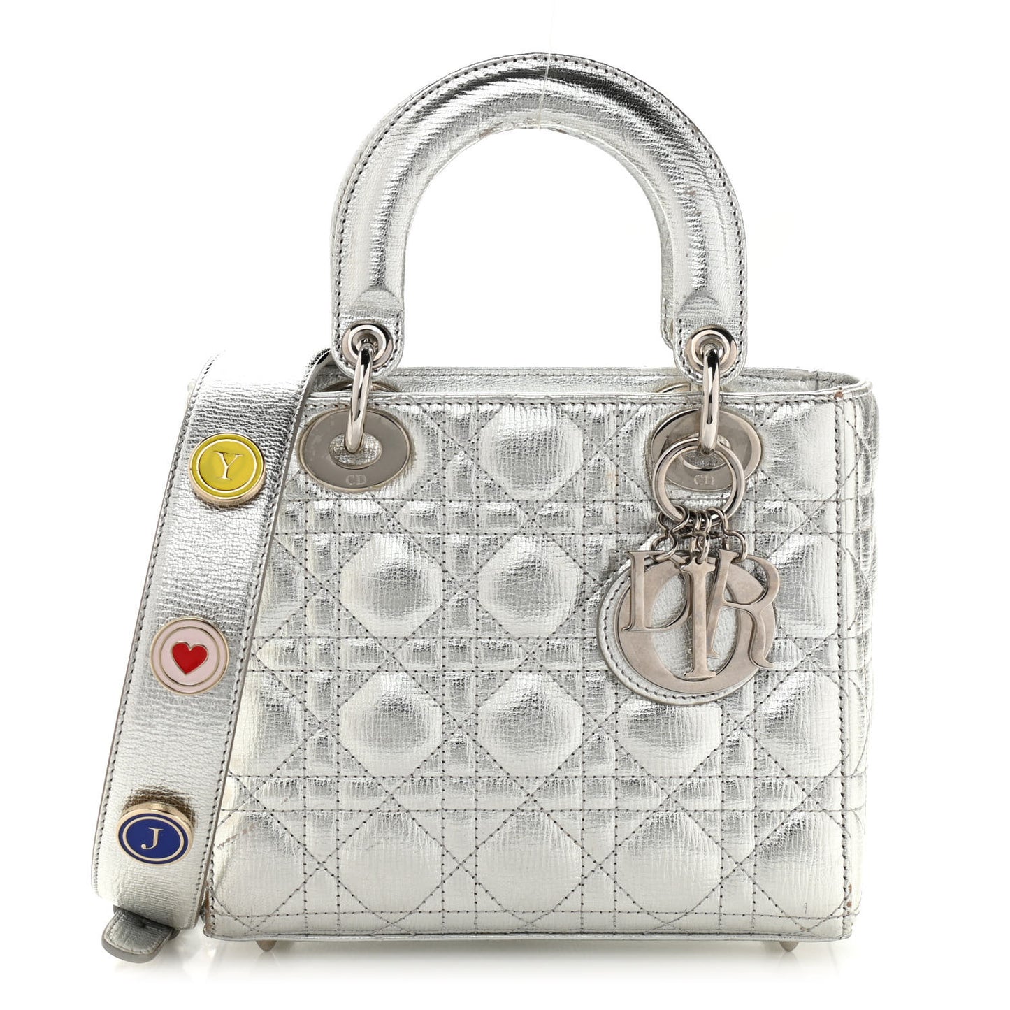 Metallic Grained Calfskin Cannage Small Lucky Badges My Lady Dior Silver
