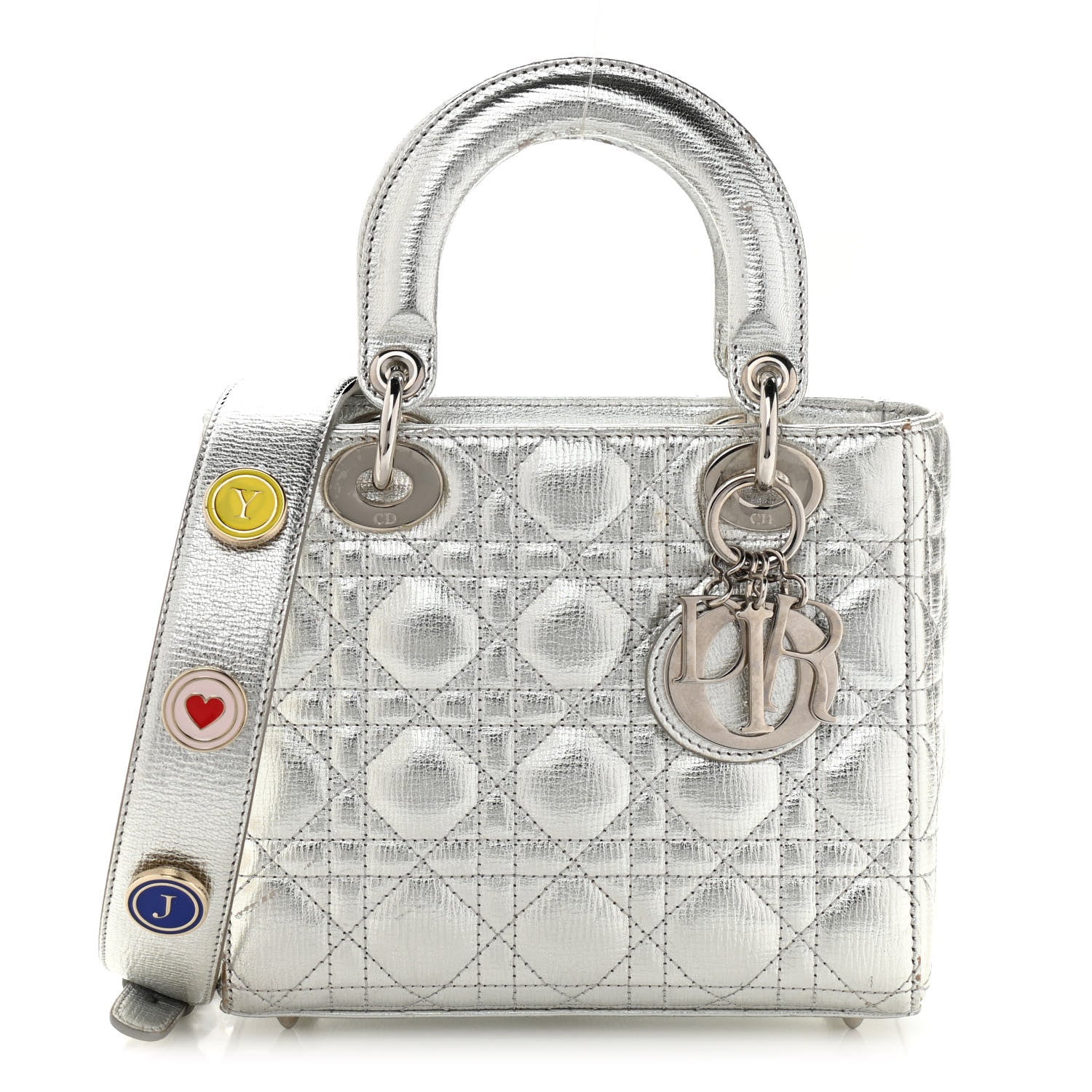 Christian Dior Metallic Grained Calfskin Cannage Small Lucky Badges My Lady Dior Silver 1 of 15