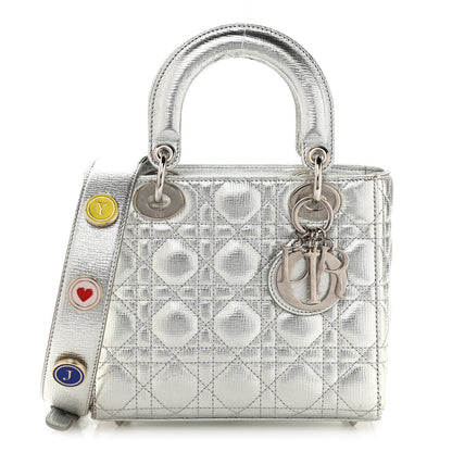 Christian Dior Metallic Grained Calfskin Cannage Small Lucky Badges My Lady Dior Silver 1 of 15
