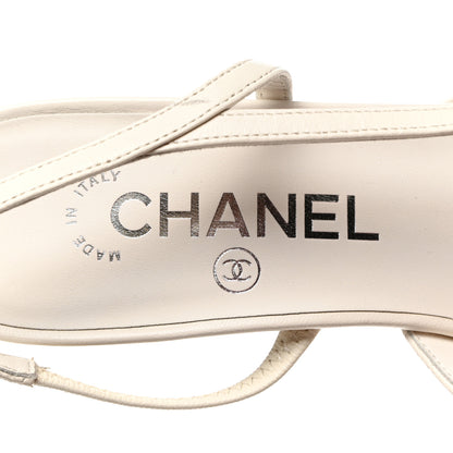 Chanel Lambskin Cap Toe CC Slingback Pumps 37.5 White Black 7 of 9