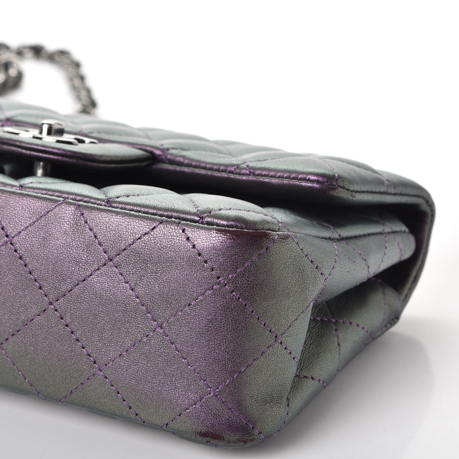 Chanel Metallic Lambskin Quilted Mini Rectangular Flap Purple 11 of 12