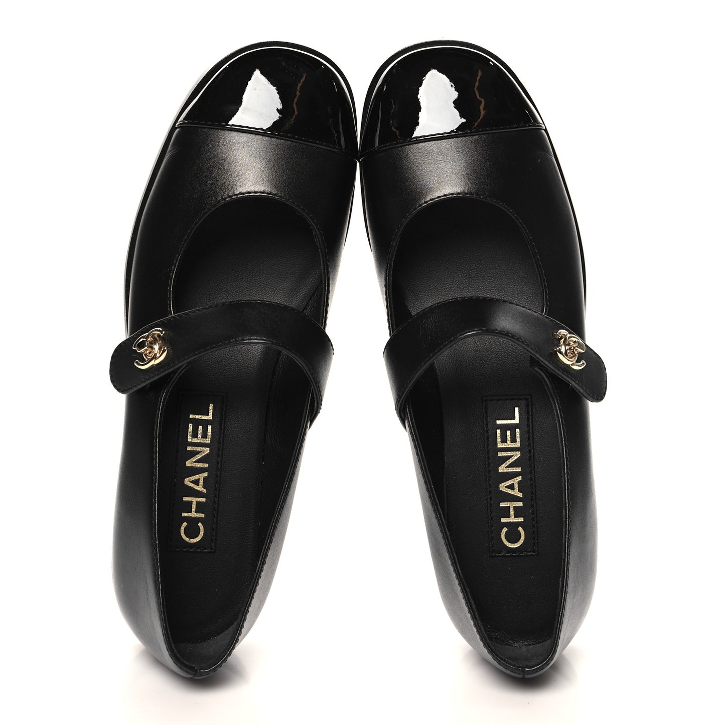 Calfskin Patent Mary Janes Flats 36.5 Black