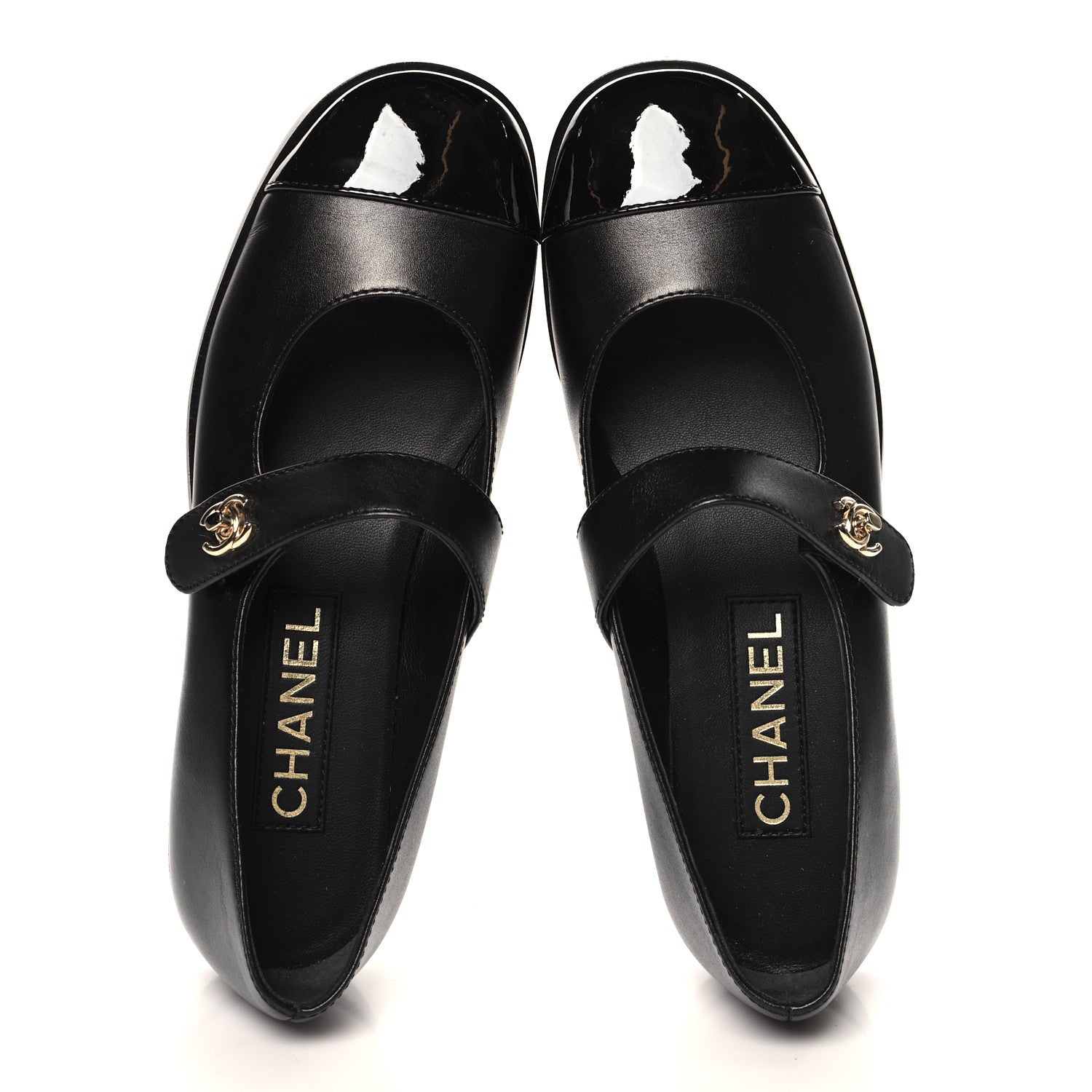 Chanel Calfskin Patent Mary Janes Flats 36.5 Black 2 of 10