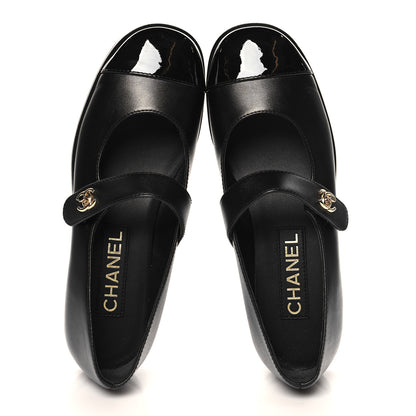 Chanel Calfskin Patent Mary Janes Flats 36.5 Black 2 of 10