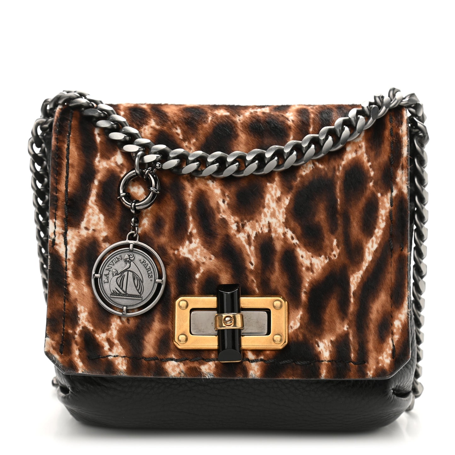 Calf Hair Calfskin Leopard Print Mini Happy Crossbody Black