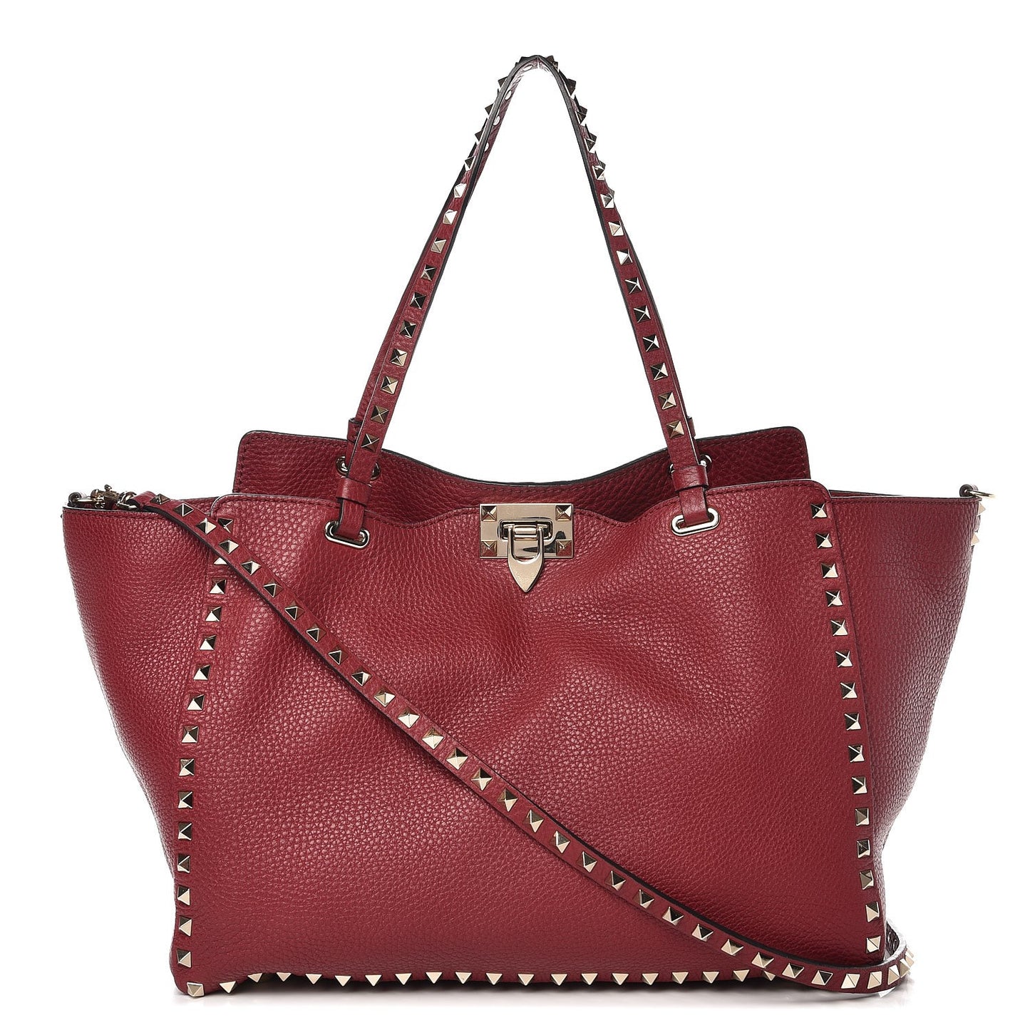 Pebbled Calfskin Medium Rockstud Tote Camelia