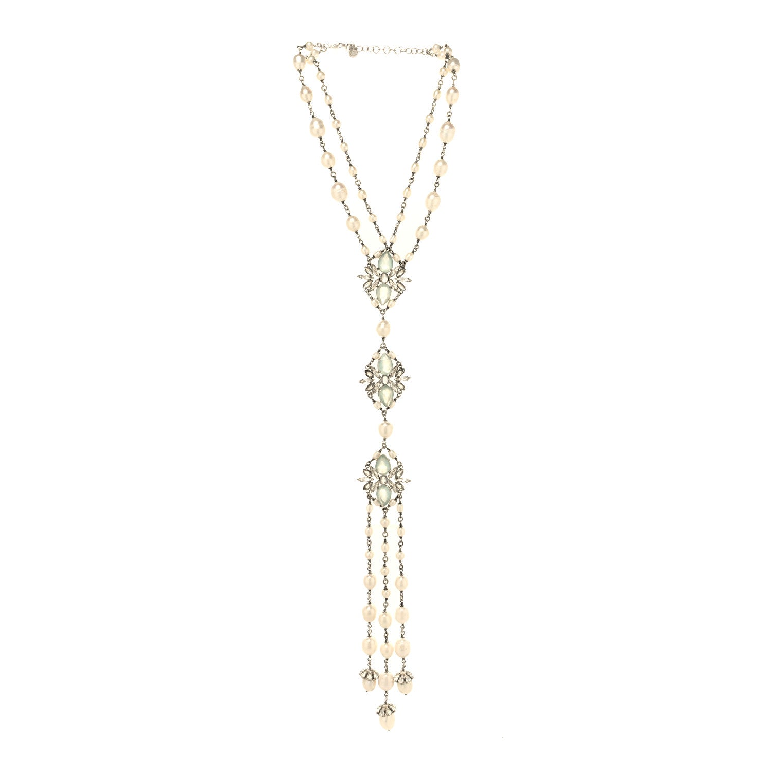 Chanel Crystal Gripoix Flower Pearl Multi Strand Necklace Blue Silver 3 of 6
