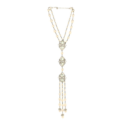 Chanel Crystal Gripoix Flower Pearl Multi Strand Necklace Blue Silver 3 of 6