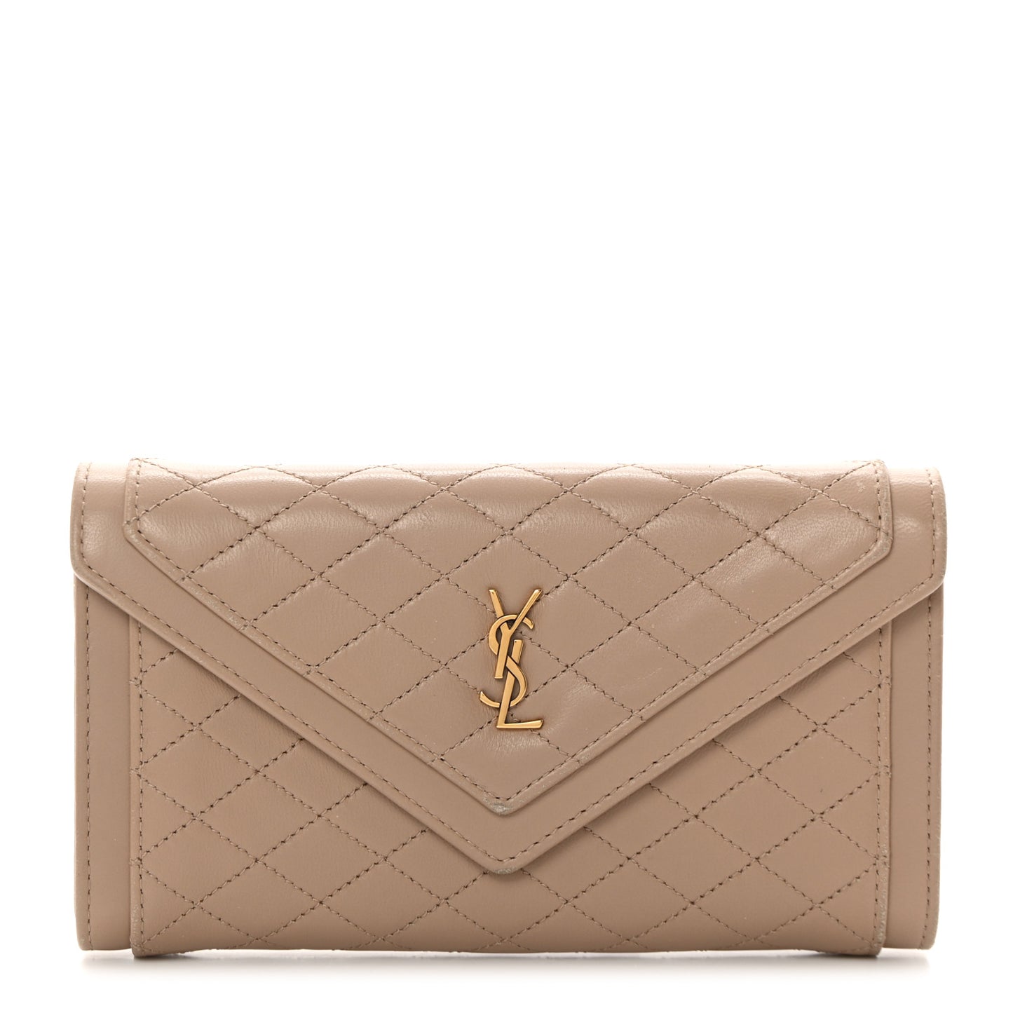 Lambskin Quilted Monogram Large Gabbie Flap Wallet Dark Beige