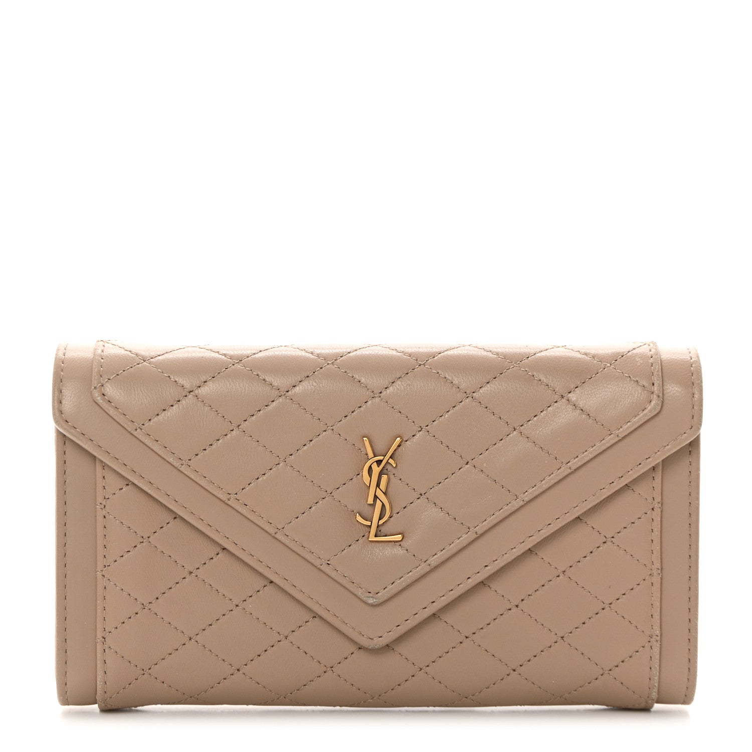 Saint Laurent Lambskin Quilted Monogram Large Gabbie Flap Wallet Dark Beige 1 of 15