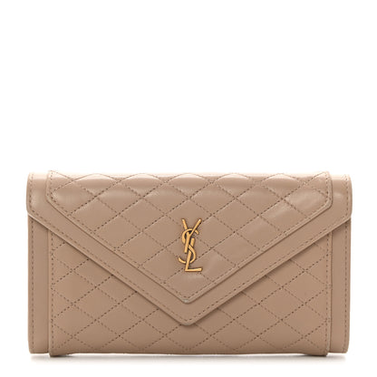 Saint Laurent Lambskin Quilted Monogram Large Gabbie Flap Wallet Dark Beige 1 of 15