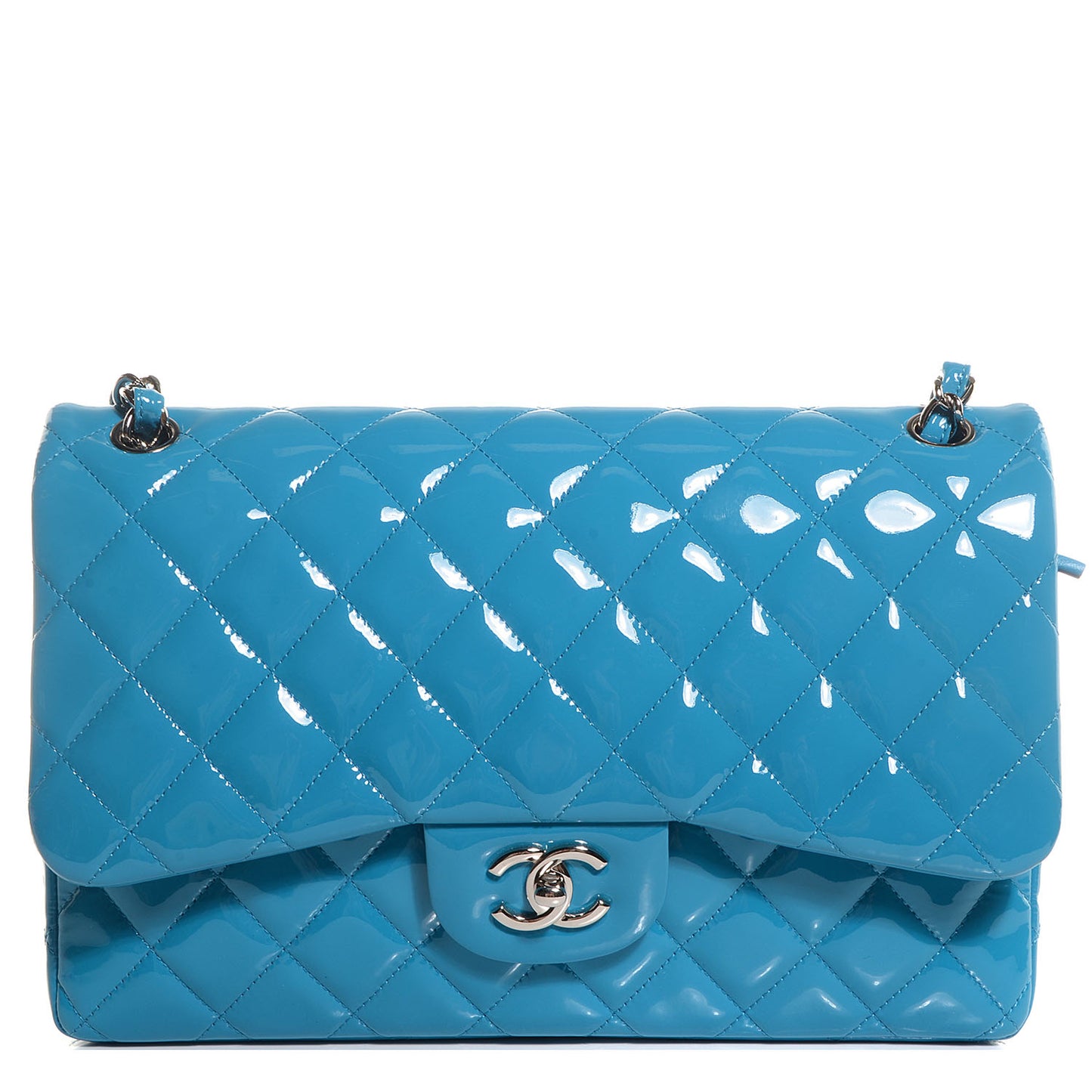 Patent Jumbo Double Flap Turquoise Blue