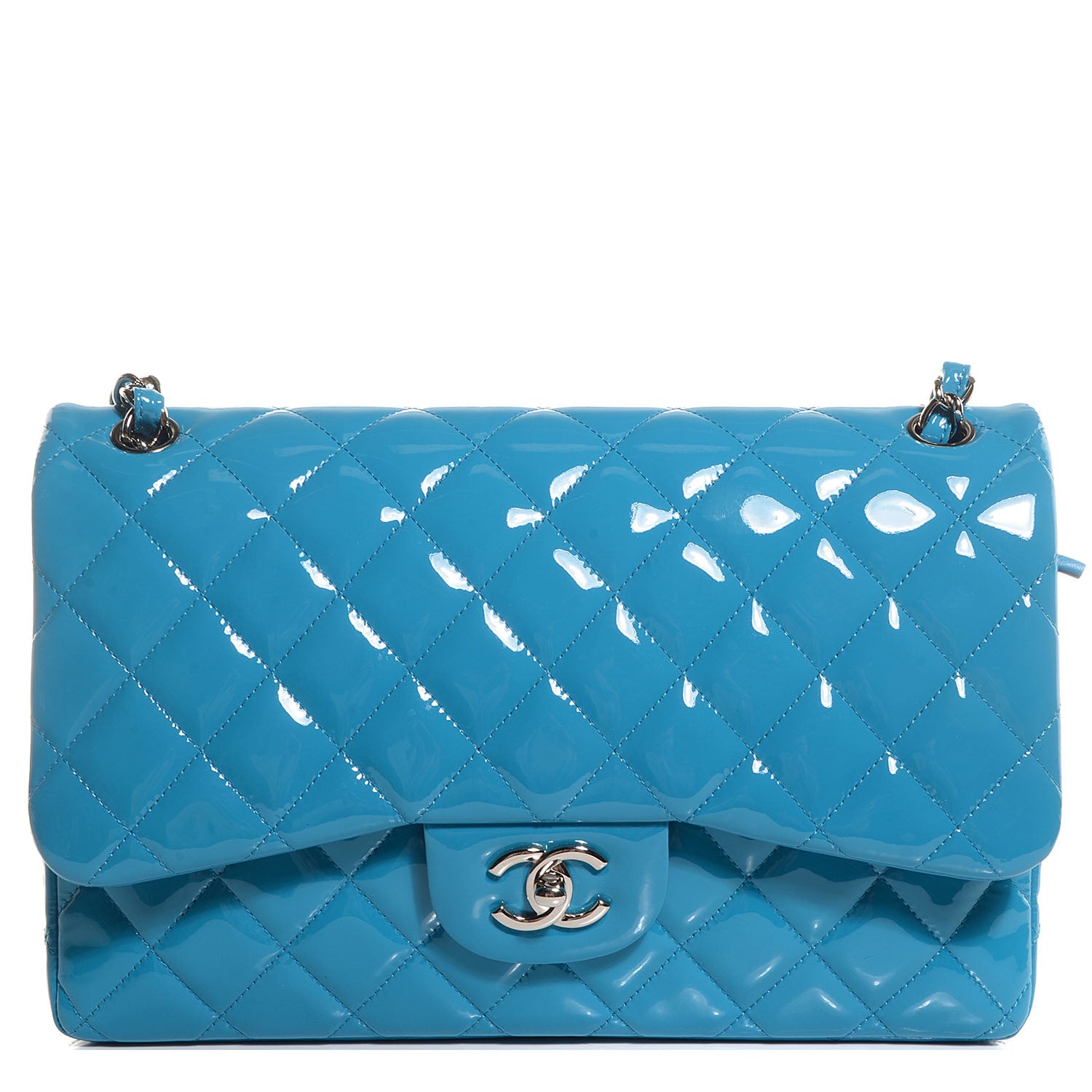 Chanel Patent Jumbo Double Flap Turquoise Blue 1 of 10