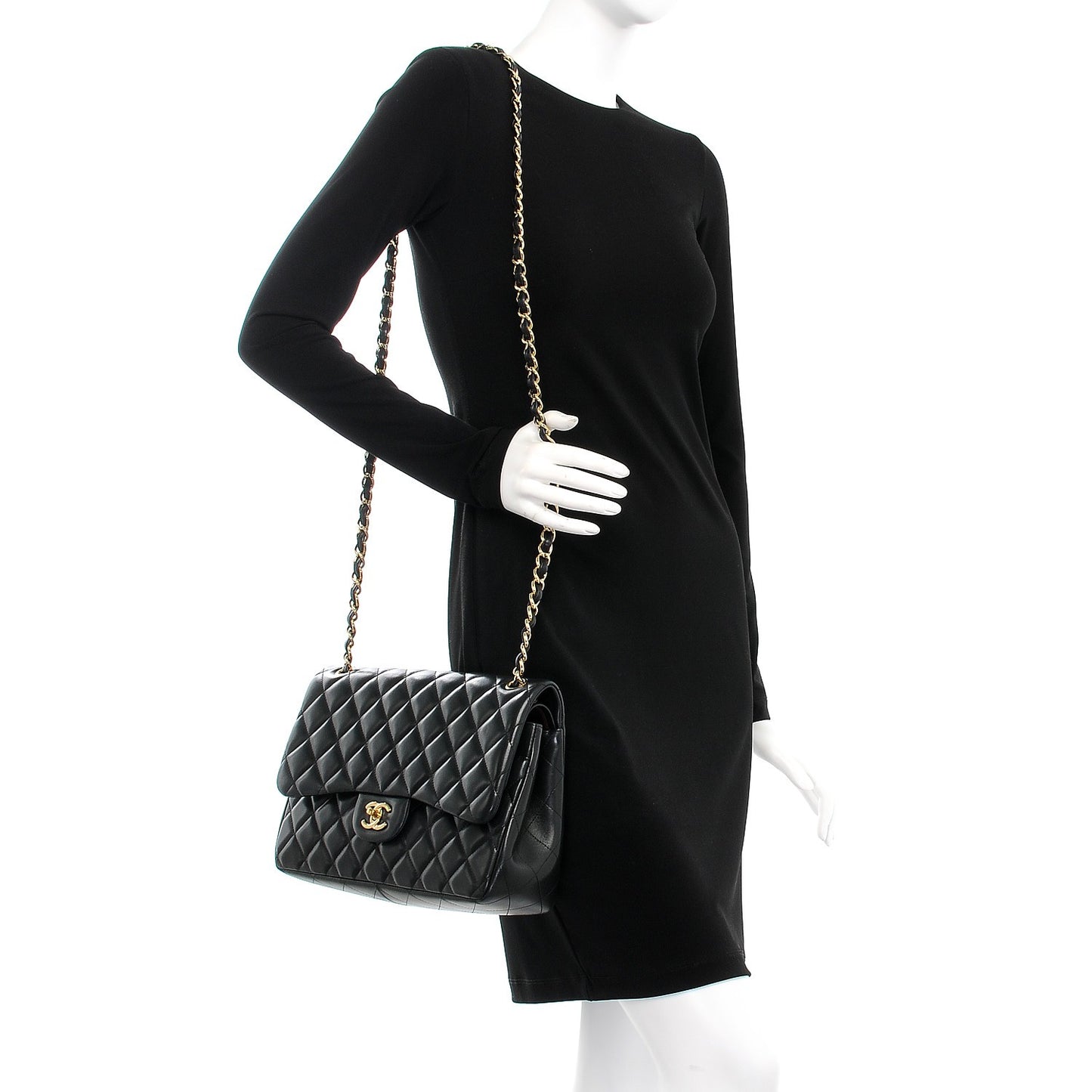 Lambskin Quilted Jumbo Double Flap Black