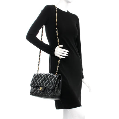 Chanel Lambskin Quilted Jumbo Double Flap Black 2 of 8